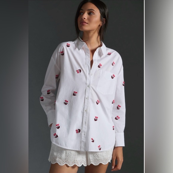 Button down shirt w/ embroidered cherries - L - Picture 9 of 10